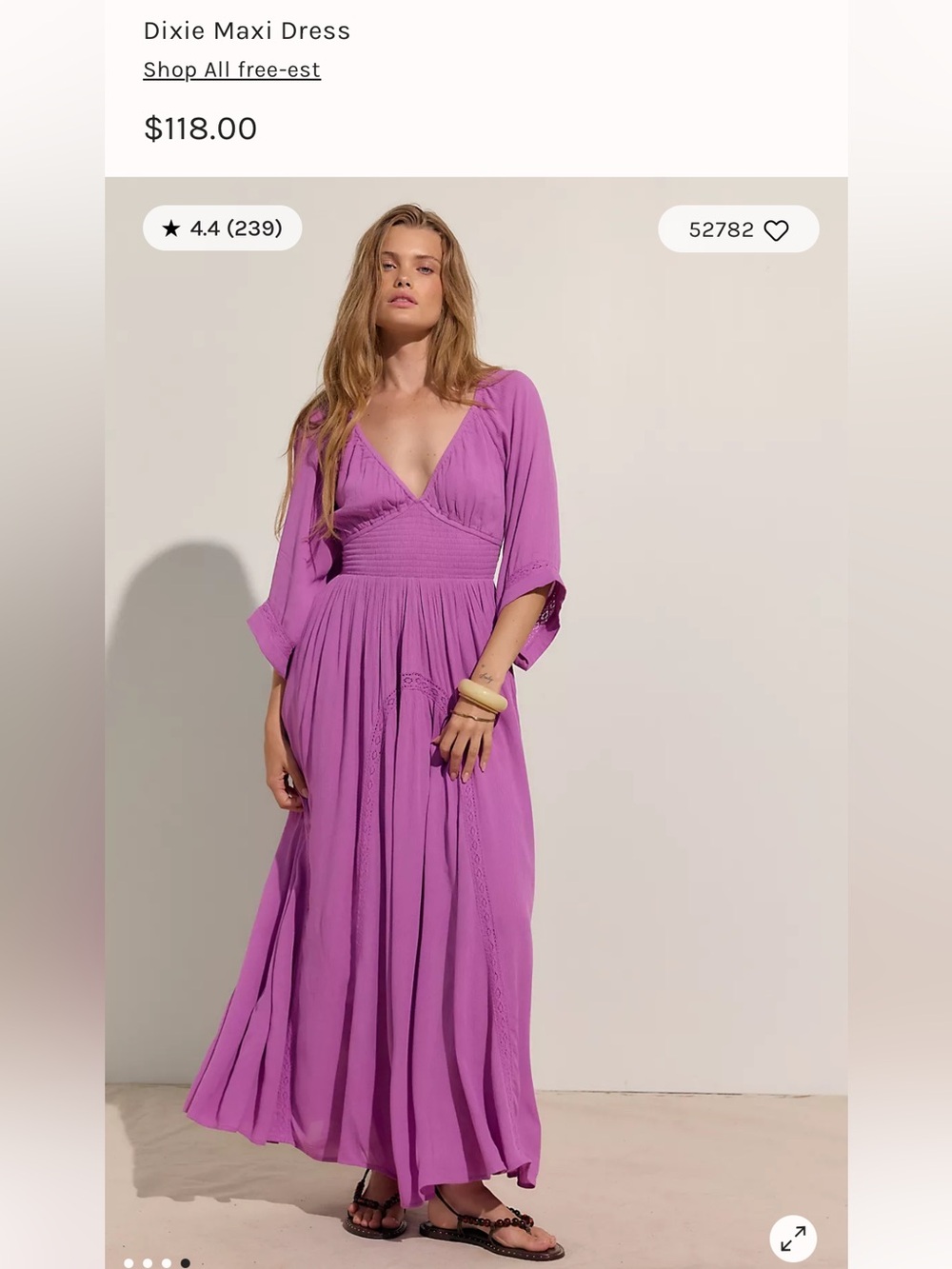 Free People Blue / Purple V Neck Maxi Dress Dixie with Smocked Waist Boho - Picture 8 of 9